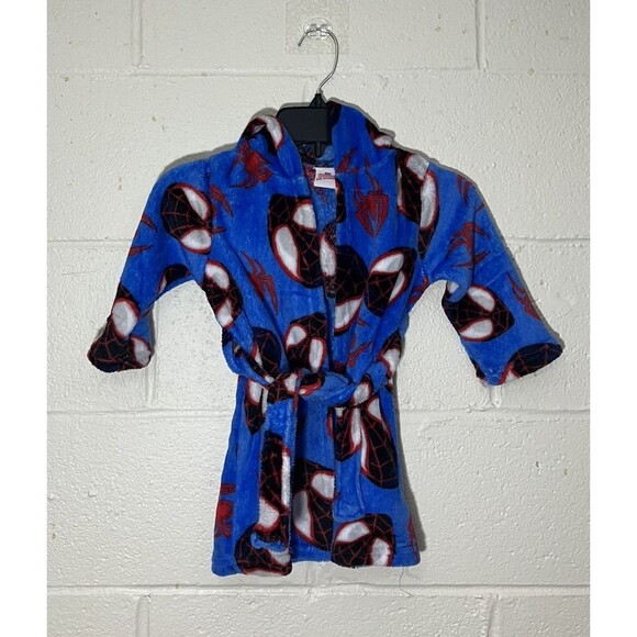Marvel Spiderman Kids Robe XXS 2T Blue Red Fleece Belted Hooded Soft NWT - Picture 4 of 8